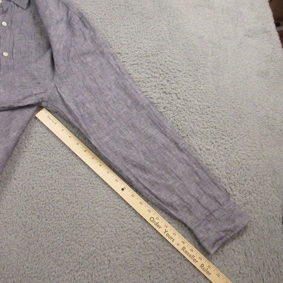 Bloomingdales Mens 100% Linen Button Down Shirt size XL Long Sleeve‎ Blue - Picture 6 of 7